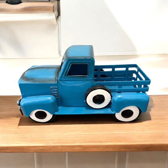Blue Metal Tree Farm Truck Seasons Greetings Decor - Picture 1 of 7